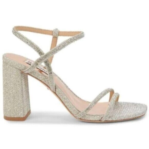 NWT Badgley Mischa Platinum Metallic Block Heel Bridal Sexy Dressy Sandals 9 - Picture 1 of 10